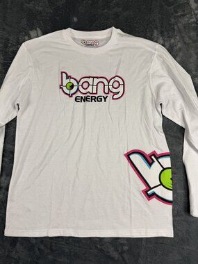 Bang Energy Mens White Long Sleeve Logo Graphic Shirt L